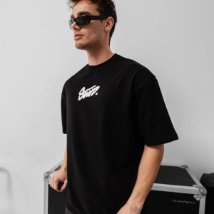 Alternative view of Erkek Baskılı Oversize T-shirt - Siyah