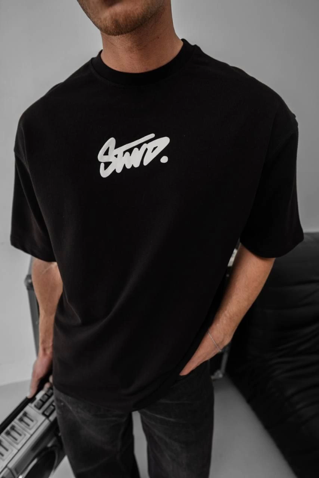 Erkek Baskılı Oversize T-shirt - Siyah - Görsel 4