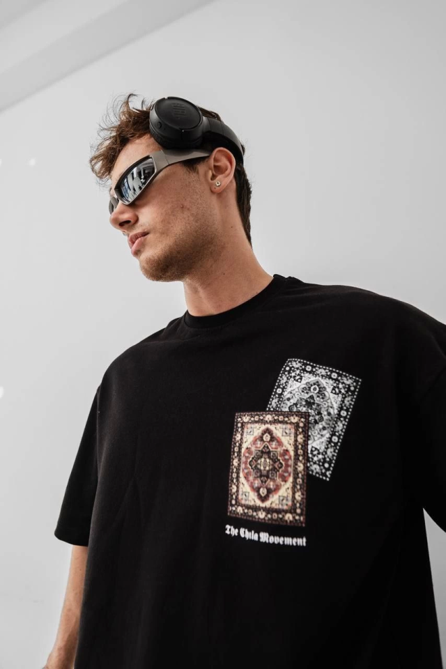Erkek Baskılı Oversize T-shirt - Siyah - Görsel 4