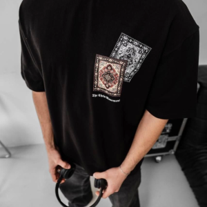Alternative view of Erkek Baskılı Oversize T-shirt - Siyah
