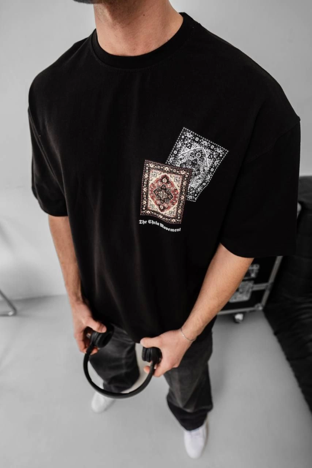 Erkek Baskılı Oversize T-shirt - Siyah - Görsel 2