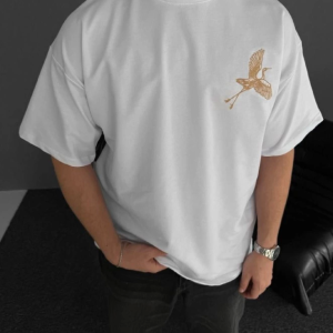 Alternative view of Ön Ve Arka Baskılı Oversize Bisiklet Yaka T-shirt - Beyaz