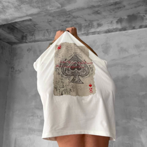 Alternative view of Erkek Ön Ve Arka Baskılı Oversize Bisiklet Yaka T-shirt - Beyaz
