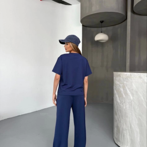 Alternative view of Osy Modal Yumuşak Dokulu Kumaş Kısa Kollu Bluz Rahat Pantalon Ikili Takım- Lacivert