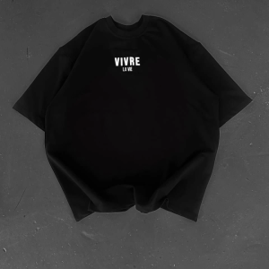 Alternative view of Baskılı Oversize Bisiklet Yaka T-shirt - Siyah