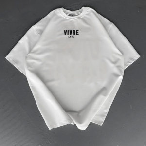 Alternative view of Baskılı Oversize Bisiklet Yaka T-shirt - Beyaz