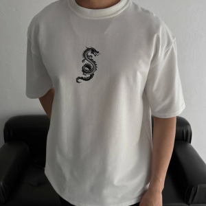 Alternative view of Baskılı Oversize Bisiklet Yaka T-shirt - Beyaz