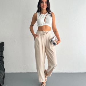 Alternative view of Yüksel Bel Rahat Paça Pantalon - Kırık Beyaz
