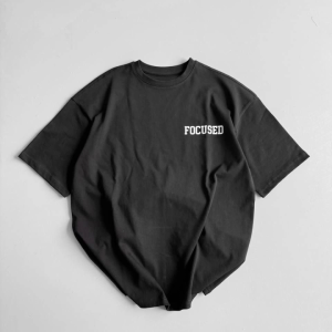 Alternative view of Baskılı Oversize Bisiklet Yaka T-shirt - Siyah