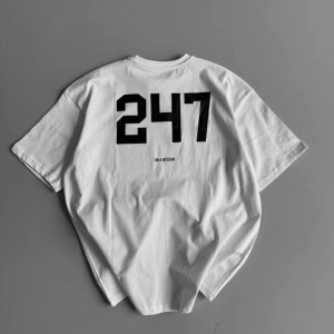 Baskılı Oversize Bisiklet Yaka T-shirt - Beyaz