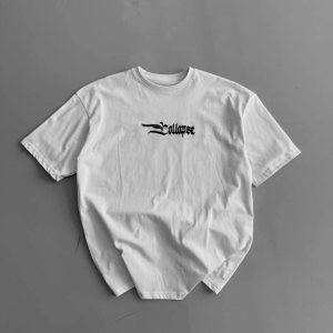 Alternative view of Baskılı Oversize Bisiklet Yaka T-shirt - Beyaz