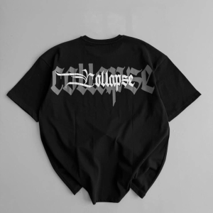 Alternative view of Baskılı Oversize Bisiklet Yaka T-shirt - Siyah