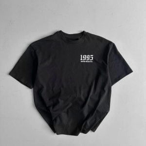 Baskılı Oversize Bisiklet Yaka T-shirt - Siyah