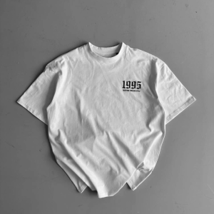 Alternative view of Baskılı Oversize Bisiklet Yaka T-shirt - Beyaz