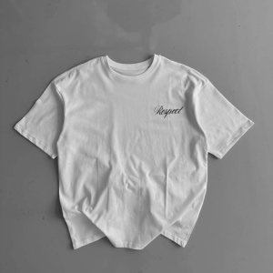 Alternative view of Baskılı Oversize Bisiklet Yaka T-shirt - Beyaz