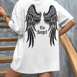 Baskılı Oversize Bisiklet Yaka T-shirt - Beyaz
