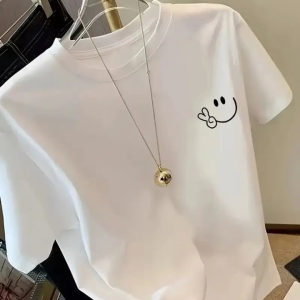 Alternative view of Baskılı Oversize Bisiklet Yaka T-shirt - Beyaz