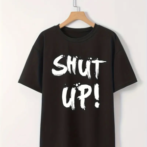 Baskılı Oversize Bisiklet Yaka T-shirt - Siyah