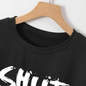 Alternative view of Baskılı Oversize Bisiklet Yaka T-shirt - Siyah