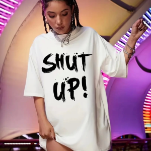 Baskılı Oversize Bisiklet Yaka T-shirt - Beyaz