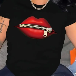Baskılı Oversize Bisiklet Yaka T-shirt - Siyah