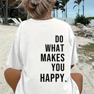 Baskılı Oversize Bisiklet Yaka T-shirt - Beyaz