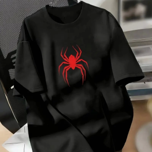 Baskılı Oversize Bisiklet Yaka T-shirt - Siyah