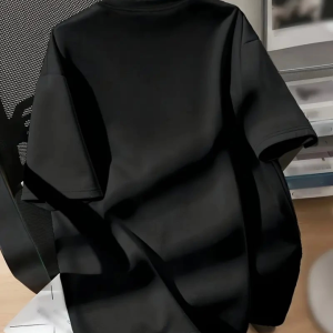 Alternative view of Baskılı Oversize Bisiklet Yaka T-shirt - Siyah