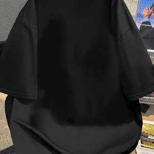 Alternative view of Baskılı Oversize Bisiklet Yaka T-shirt - Siyah