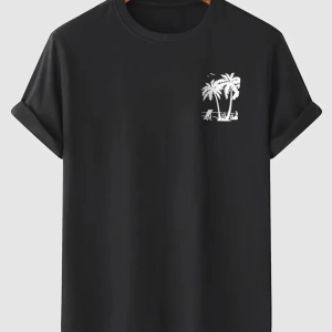 Baskılı Oversize Bisiklet Yaka T-shirt - Siyah