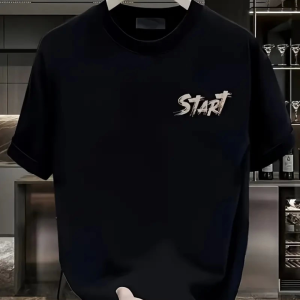Alternative view of Baskılı Oversize Bisiklet Yaka T-shirt - Siyah