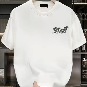 Alternative view of Baskılı Oversize Bisiklet Yaka T-shirt - Beyaz