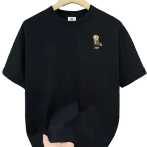Baskılı Oversize Bisiklet Yaka T-shirt - Siyah