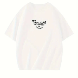 Alternative view of Thousand Baskılı Oversize Bisiklet Yaka T-shirt - Beyaz