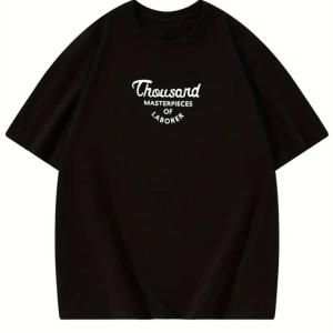 Alternative view of Thousand Baskılı Oversize Bisiklet Yaka T-shirt - Siyah