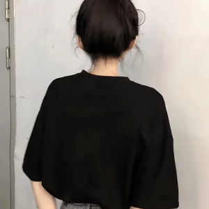 Alternative view of Baskılı Oversize Bisiklet Yaka T-shirt - Siyah