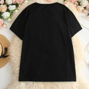 Alternative view of Baskılı Oversize Bisiklet Yaka T-shirt - Siyah