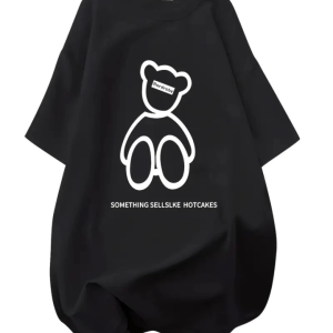 Alternative view of Baskılı Oversize Bisiklet Yaka T-shirt - Siyah
