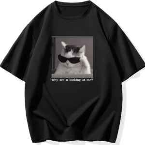 Baskılı Oversize Bisiklet Yaka T-shirt - Siyah