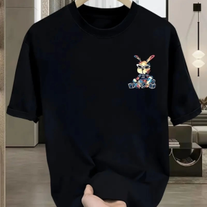 Alternative view of Baskılı Oversize Bisiklet Yaka T-shirt - Siyah
