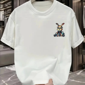 Alternative view of Baskılı Oversize Bisiklet Yaka T-shirt - Beyaz