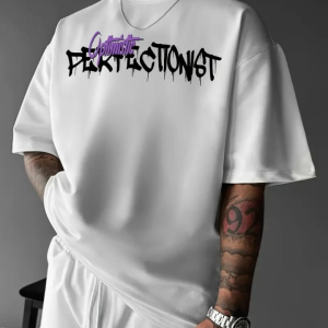 Alternative view of Baskılı Oversize Bisiklet Yaka T-shirt - Beyaz