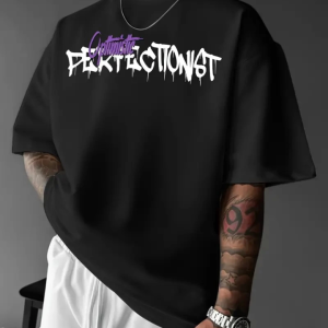 Alternative view of Baskılı Oversize Bisiklet Yaka T-shirt - Siyah