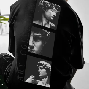 Baskılı Oversize Bisiklet Yaka T-shirt - Siyah