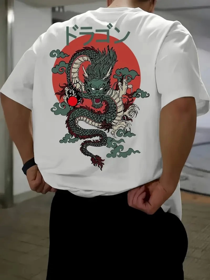 Baskılı Oversize Bisiklet Yaka T-shirt - Beyaz - Görsel 5