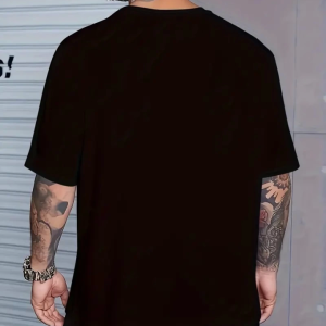 Alternative view of Baskılı Oversize Bisiklet Yaka T-shirt - Siyah