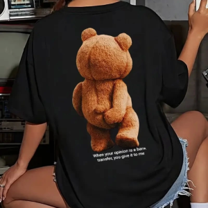 Baskılı Oversize Bisiklet Yaka T-shirt - Siyah