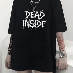 Alternative view of Baskılı Oversize Bisiklet Yaka T-shirt - Siyah