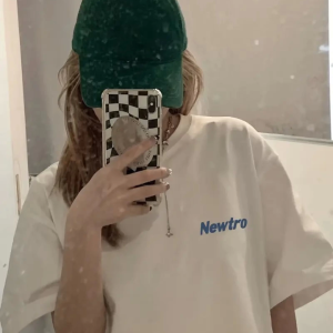 Alternative view of Baskılı Oversize Bisiklet Yaka T-shirt - Beyaz