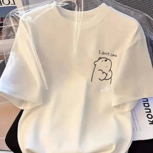Baskılı Oversize Bisiklet Yaka T-shirt - Beyaz